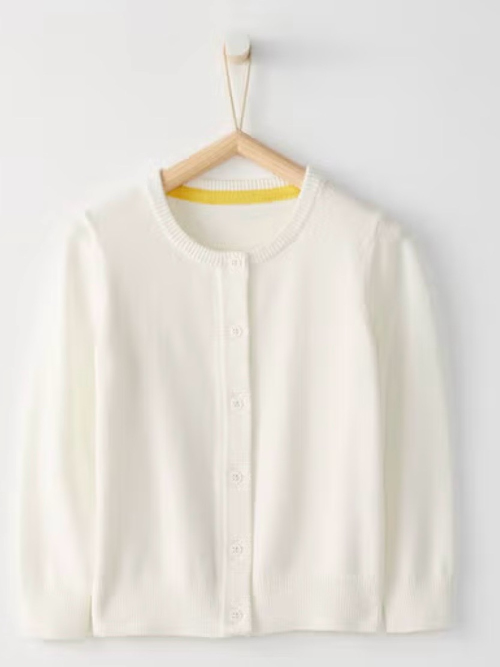 Hanna Andersson Cream Cardigan with Yellow Neck Trim
